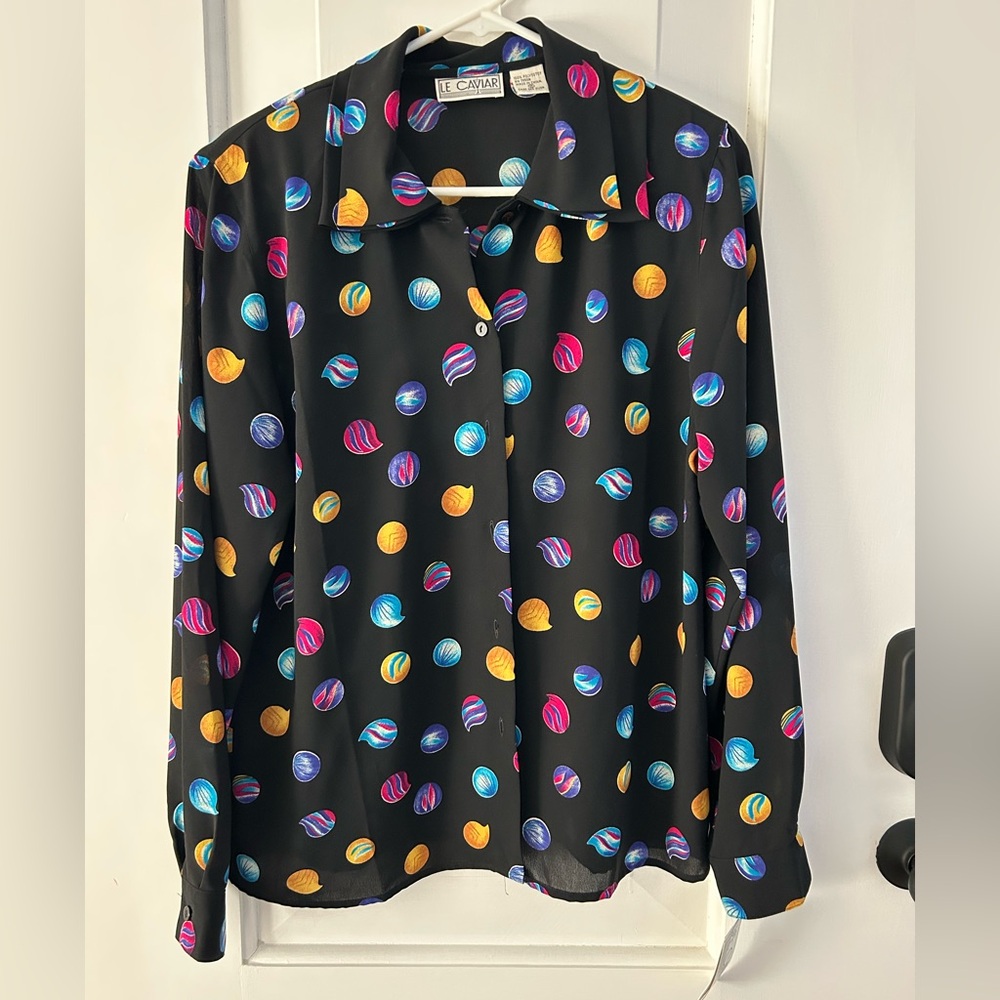 Vintage Colorful Button Up Retro Blouse